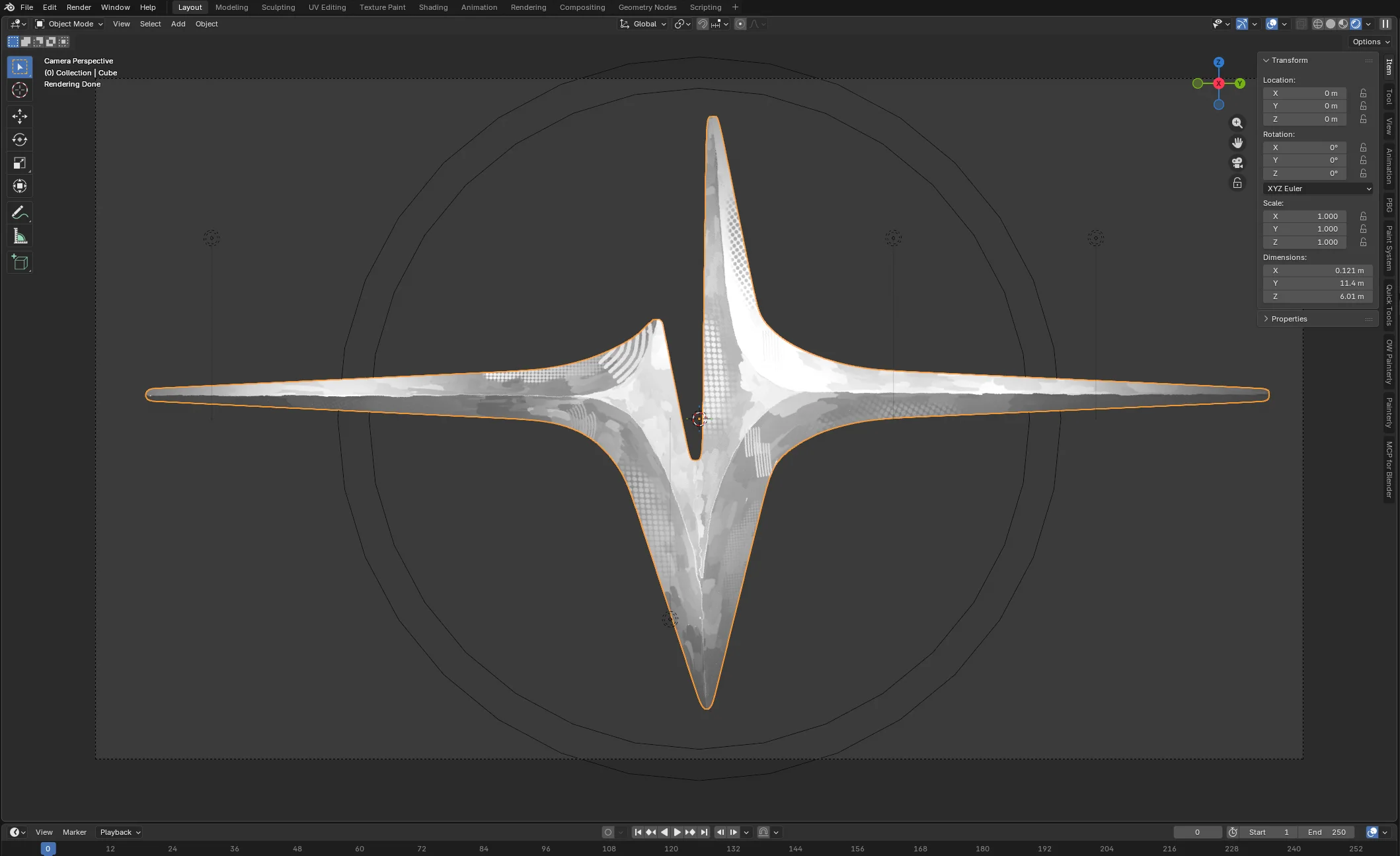 The star in the Blender viewport, with the hand-painted dapple, halftone, and hatch detail visible on the model