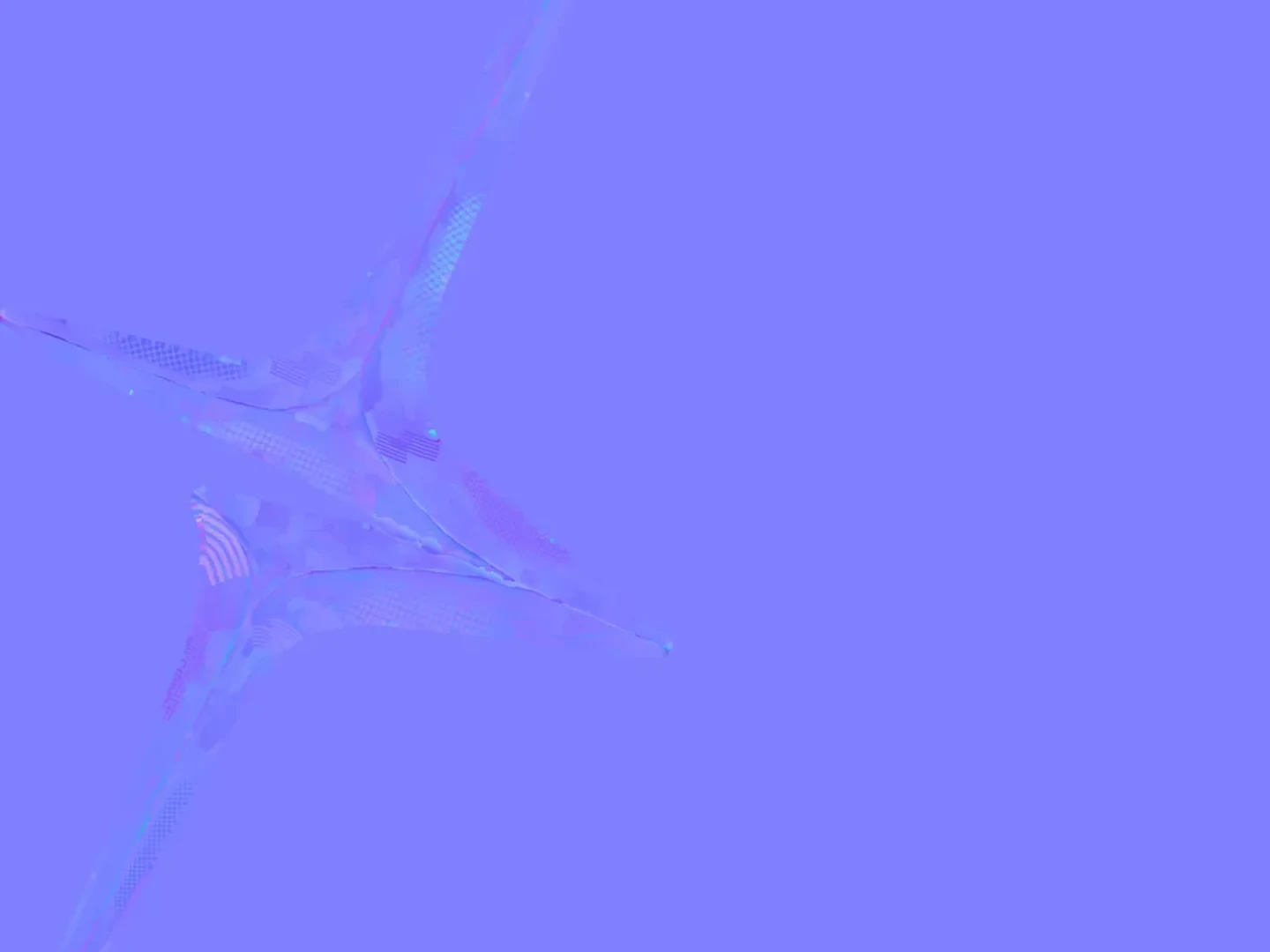 The star's tangent-space normal map: a lavender texture with hand-painted dapple, halftone, and hatch patterns across the UV island